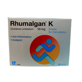 Rhumalgan K ديكلوفيناك البوتاسيوم، 50 ملغ مسحوق أكياس، 30 قطعة
